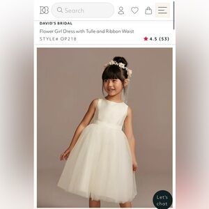 David’s Bridal Flower Girl Dress White Tulle size 5